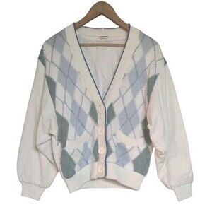 Vintage Mondi Cardigan Women's 34 US 6 Cream Argoyle Button Front Cotton Crop